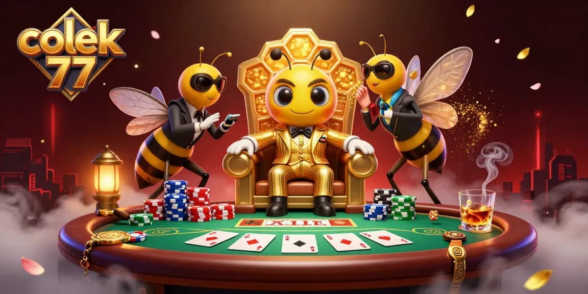 Engage with colek 77 poker strategy in this vibrant 3D casino scene featuring dynamic characters and elements.