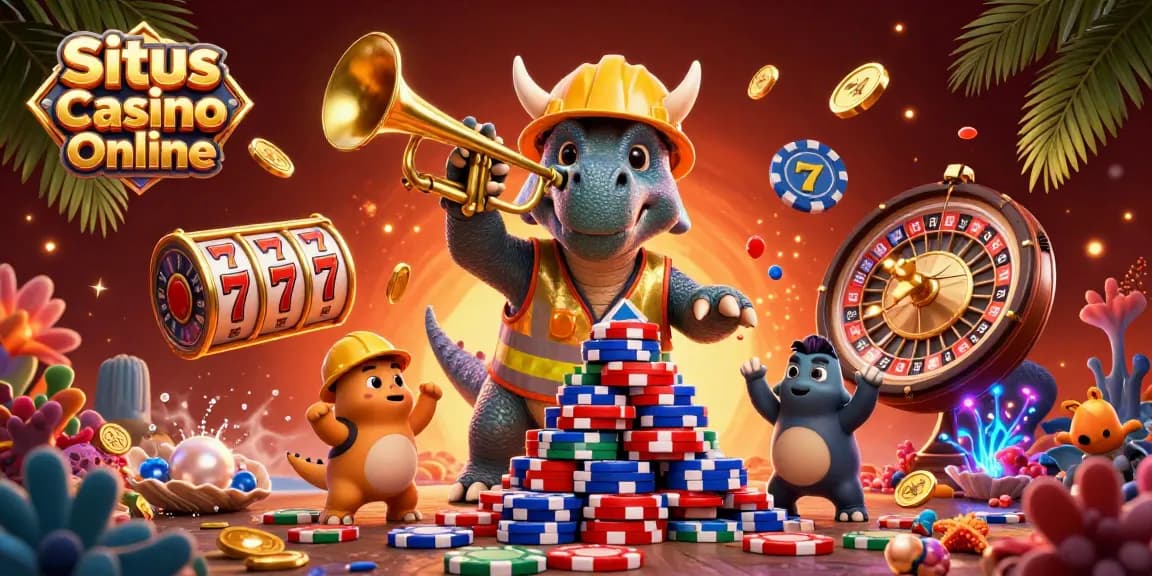 Situs Casino Online characters engage in thrilling casino action with vibrant visuals and dynamic elements.