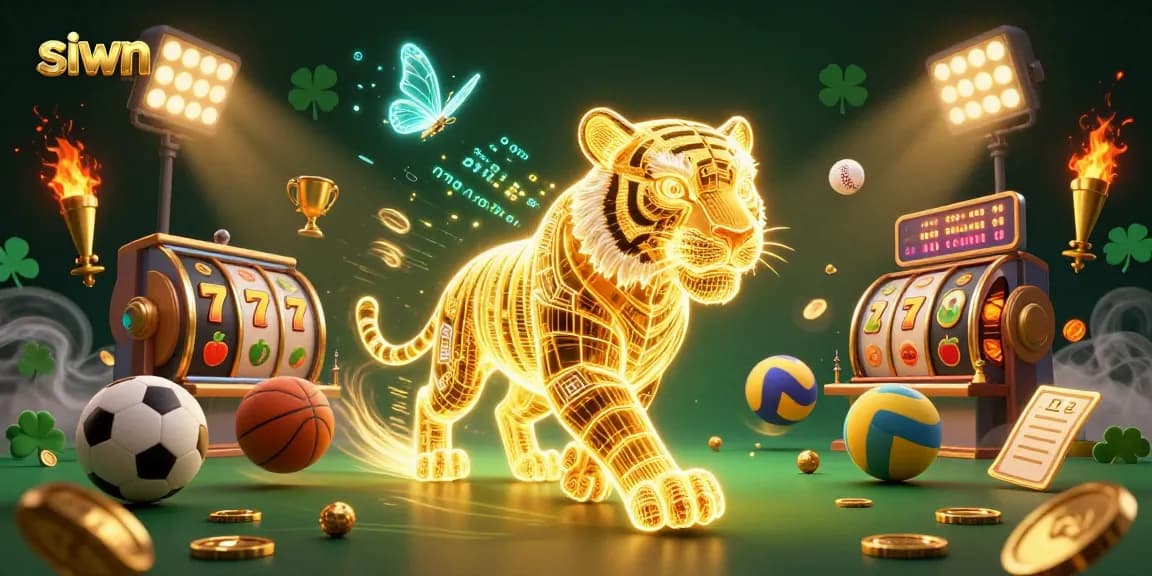 Experience siwn with vibrant casino action featuring a neon tiger and dynamic game elements.