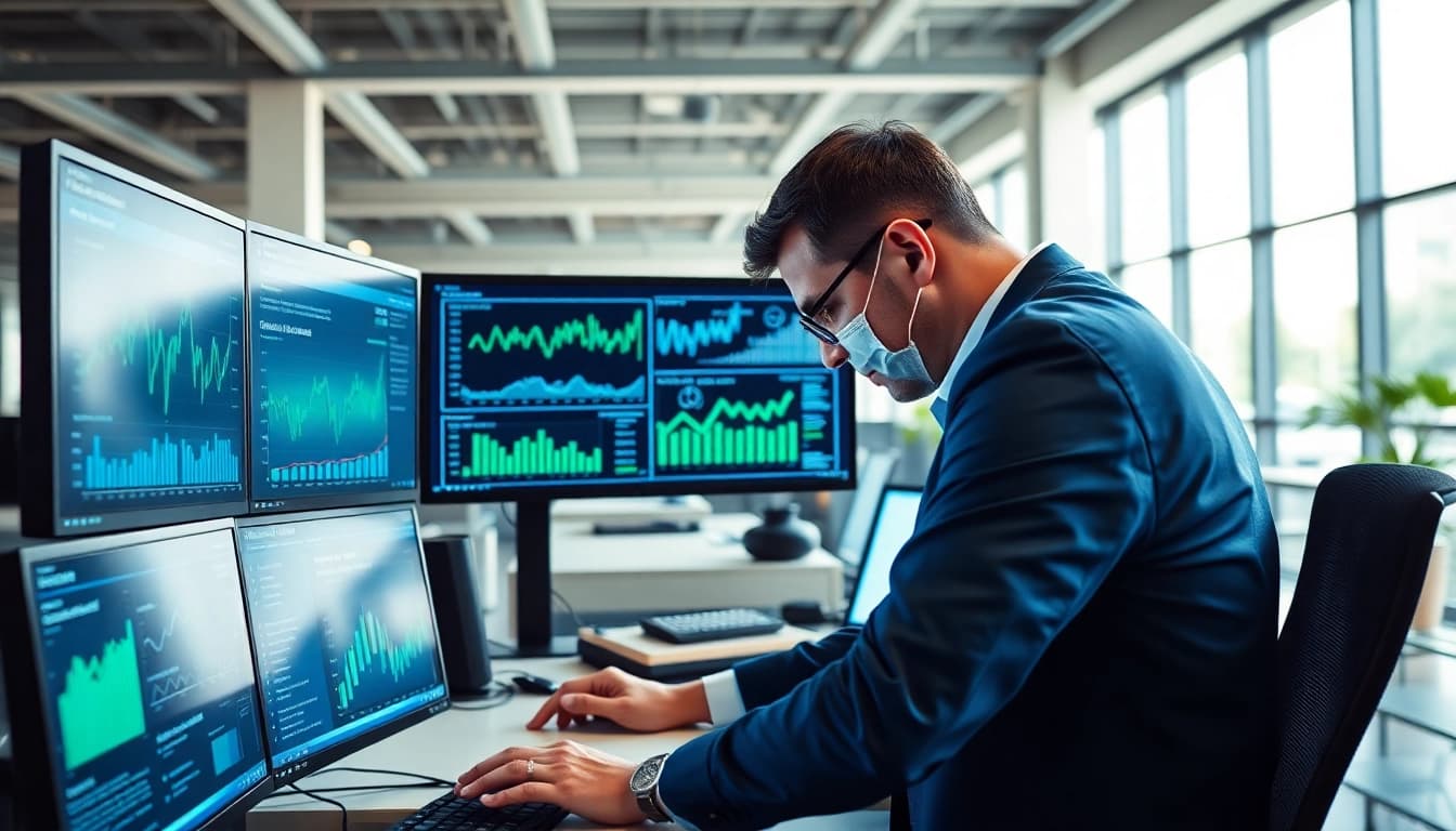 Visual representation of AI for competitive intelligence analysis in a modern workplace.