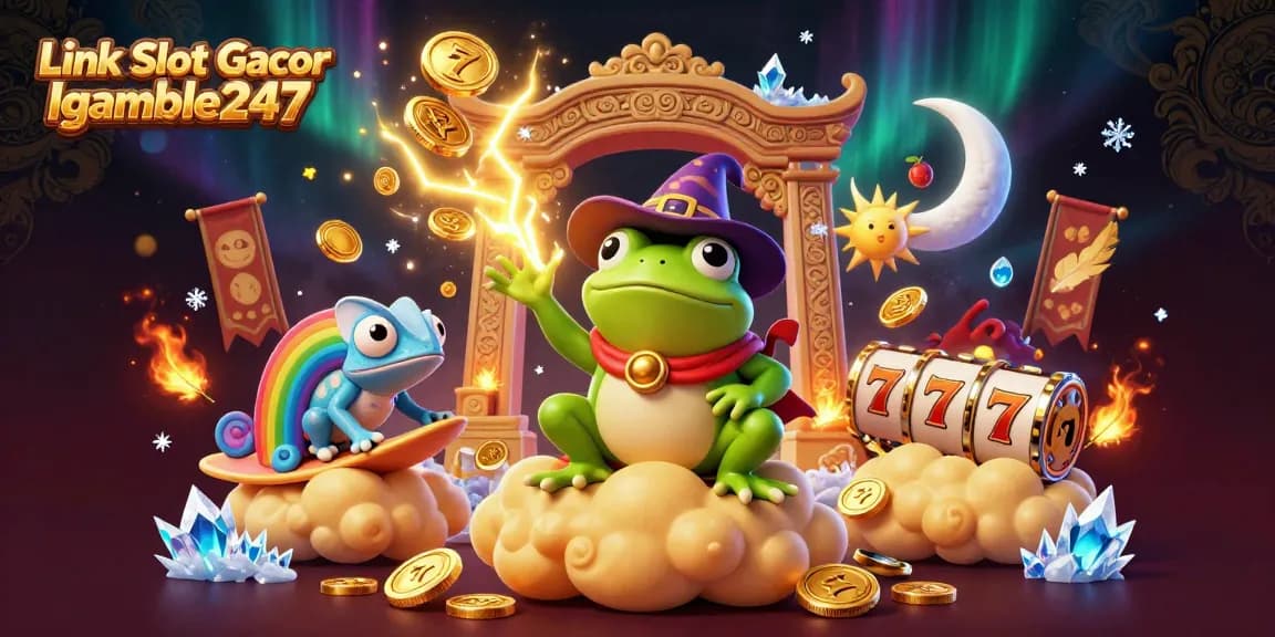 Spin to win with Link Slot Gacor Igamble247 in this vibrant 3D casino scene.