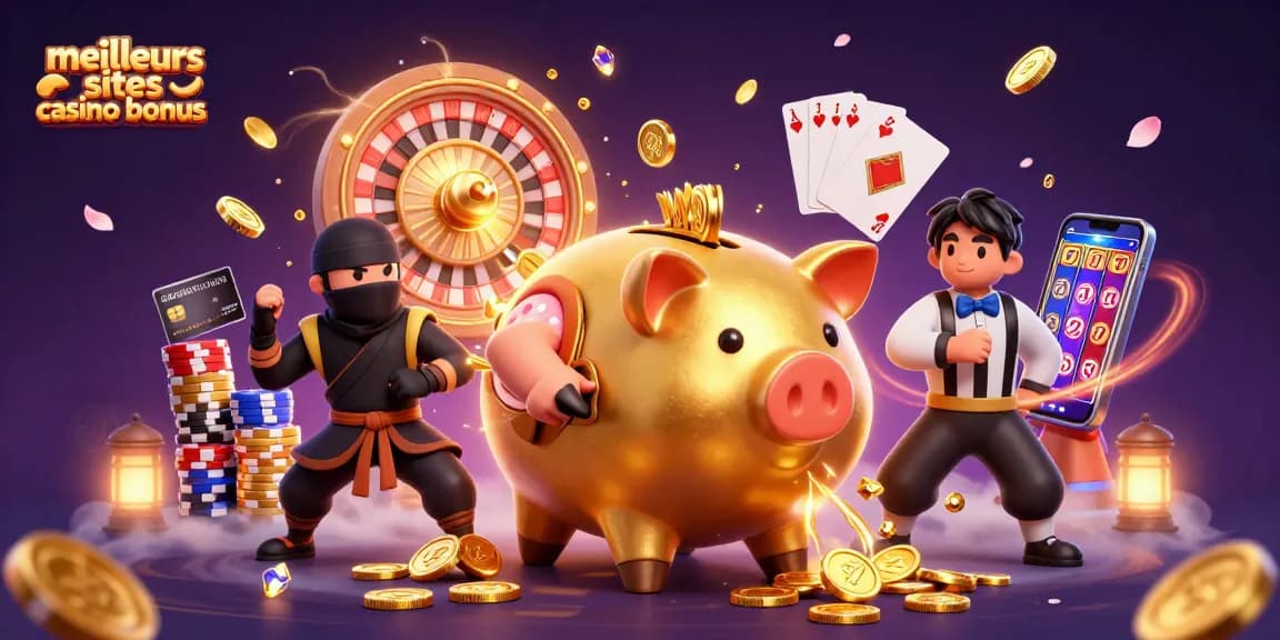 Découvrez les meilleurs sites casino bonus avec cette illustration captivante de personnages colorés et d'éléments de jeu.