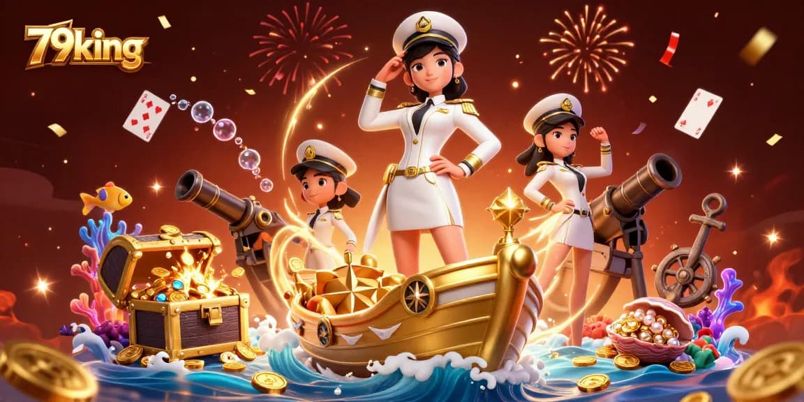 Experience thrilling gameplay at 79king with an elegant visual of an Asian woman commanding a vibrant casino environment.
