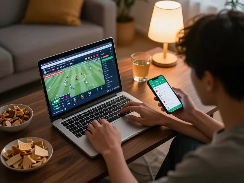 Cakhiatv sports betting scene capturing a user engaged in real-time betting activity on multiple devices.