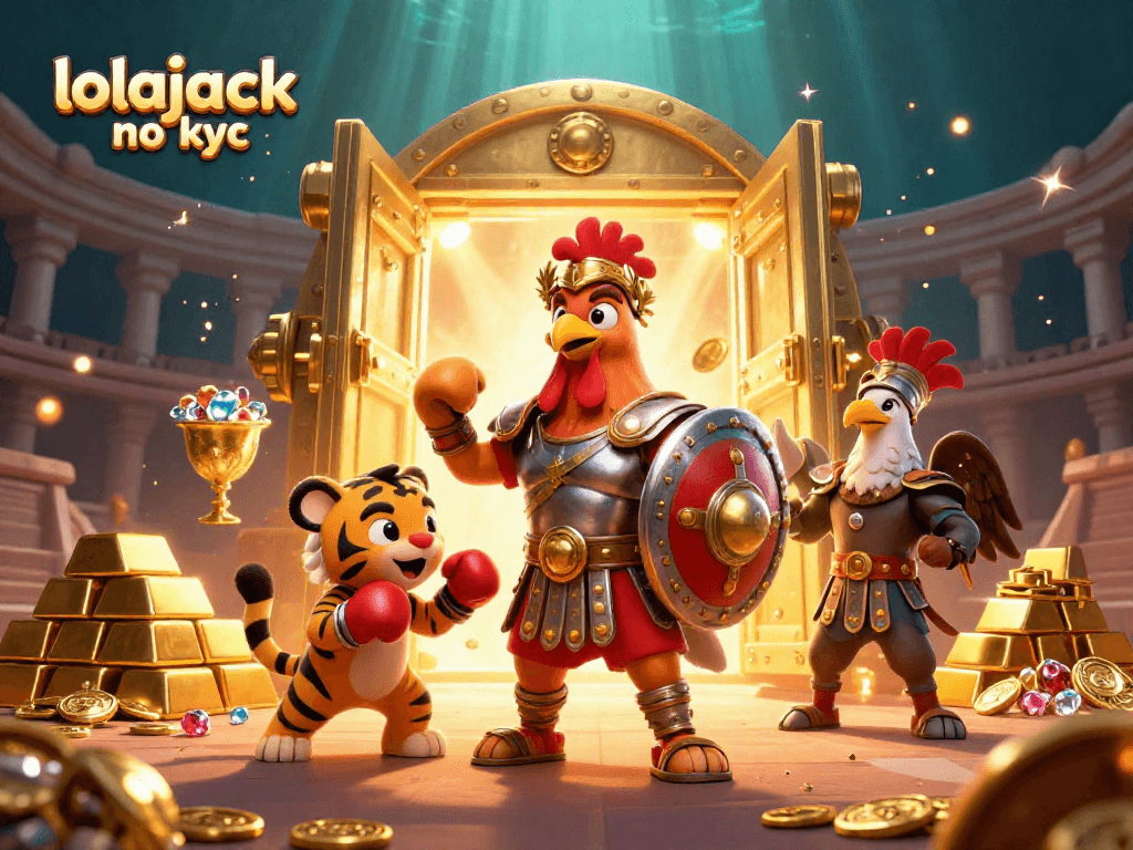 Win big at lolajack no kyc with a dynamic 3D casino scene featuring vibrant characters.