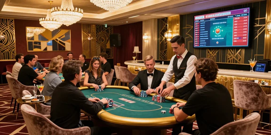 Pengalaman kasino online mewah luxury12 dengan pemain di meja poker, suasana glamor yang memikat.