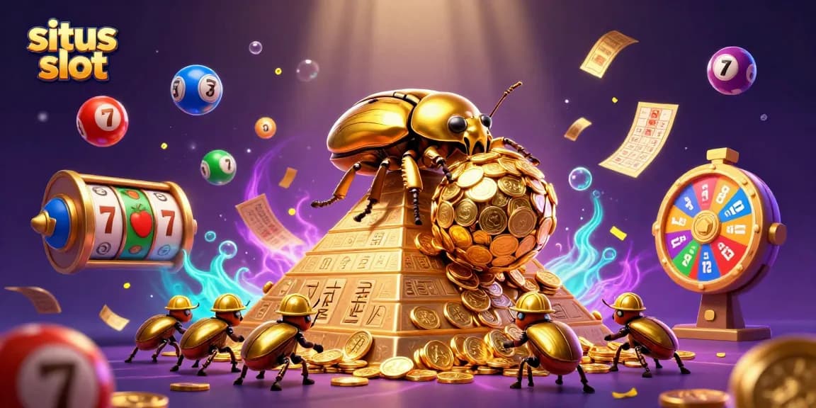 Experience the excitement at situs slot with vibrant slot elements and golden coins in a dynamic scene.