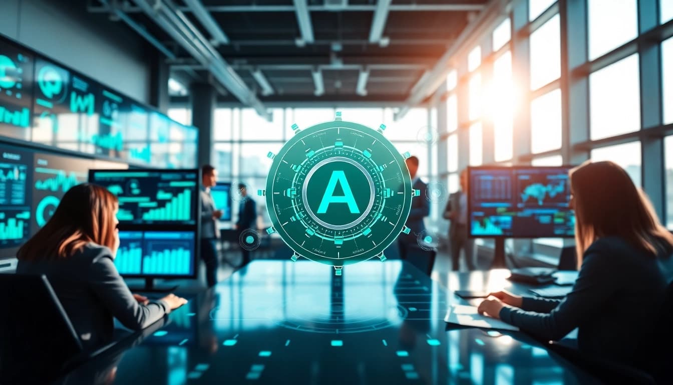 Showcase of enterprise assistant software in action within a modern collaborative workspace.