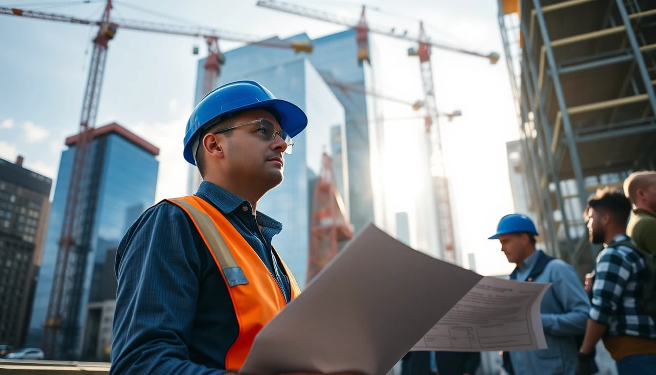 Manhattan General Contractor supervising an urban construction project in a dynamic setting.