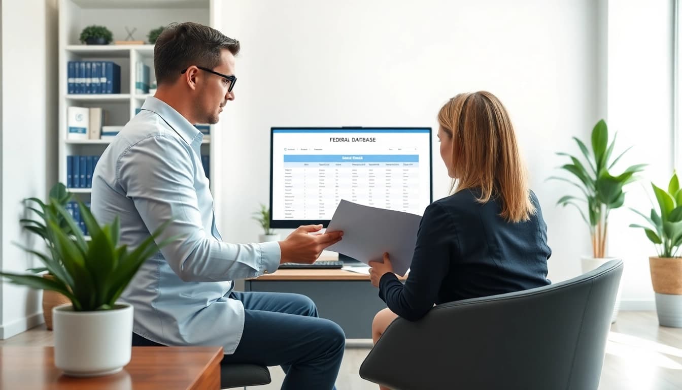 Engaging professional discussing registration and certification in Federal databases for federal contracts with a client.