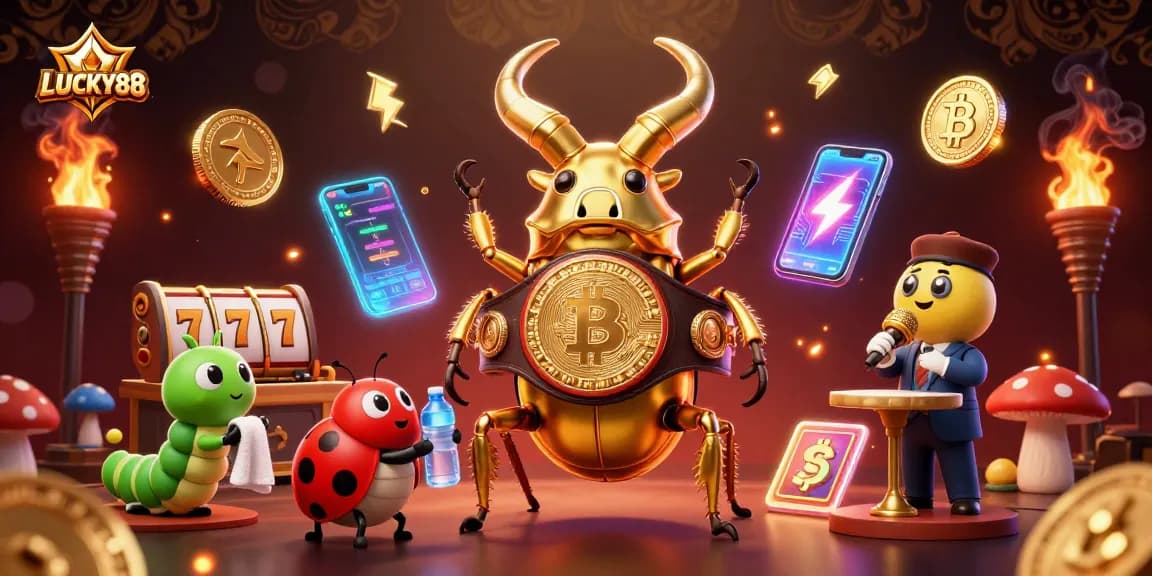 Engage with LUCKY88's vibrant casino experience, featuring unique characters and mesmerizing game elements.