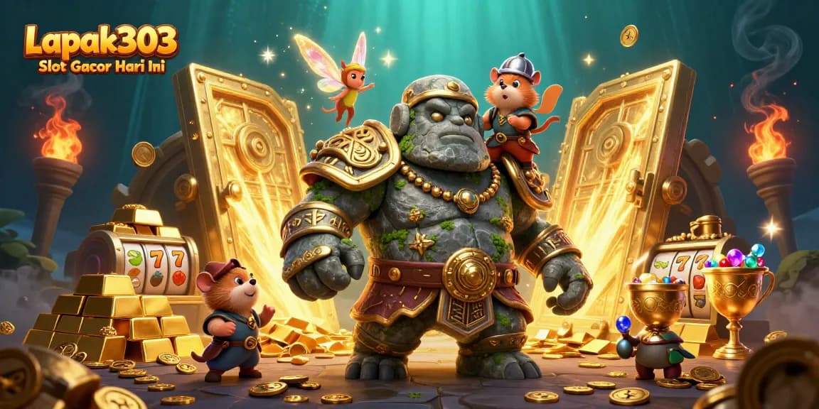 Engage with Lapak303 Slot Gacor Hari Ini in a vibrant casino scene featuring magical characters.