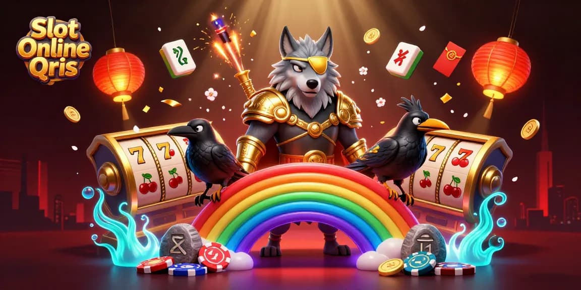 Experience the thrill of Slot Online Qris with vibrant casino elements and engaging Norse mythology characters.