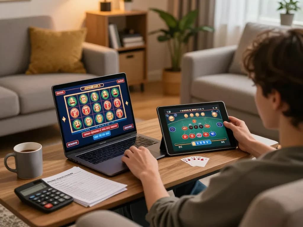 Play poker and slots at Canada online casinos reddit environment, showcasing a cozy home gaming setup