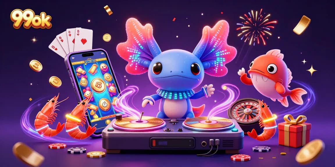 Spin to win with 99ok in a vibrant casino scene featuring lively characters and dynamic games.