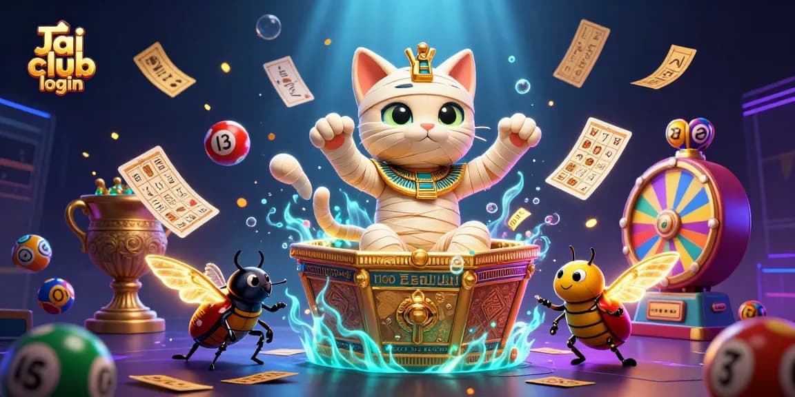 Engage with Jai club login through an exciting 3D illustration featuring vibrant lottery-themed elements and characters.