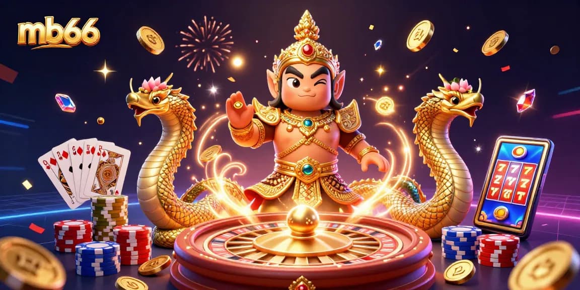 Engage in thrilling casino action with mb66's vibrant 3D illustration showcasing slots, roulette, and exciting gameplay.