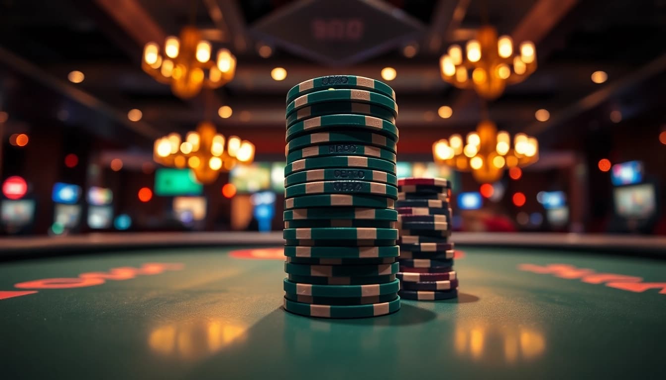 Menang di kasino dengan Akun Depo 5k yang membawa banyak chip poker berkilau.