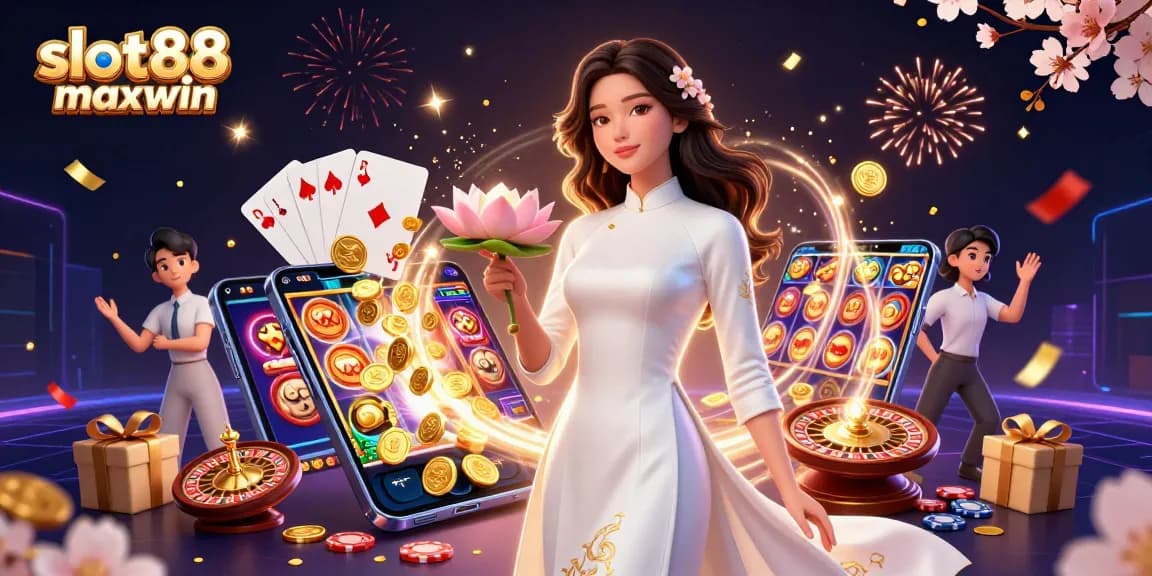Rasakan sensasi slot88 maxwin dengan elemen kasino yang hidup menampilkan karakter elegan dan permainan yang cerah.