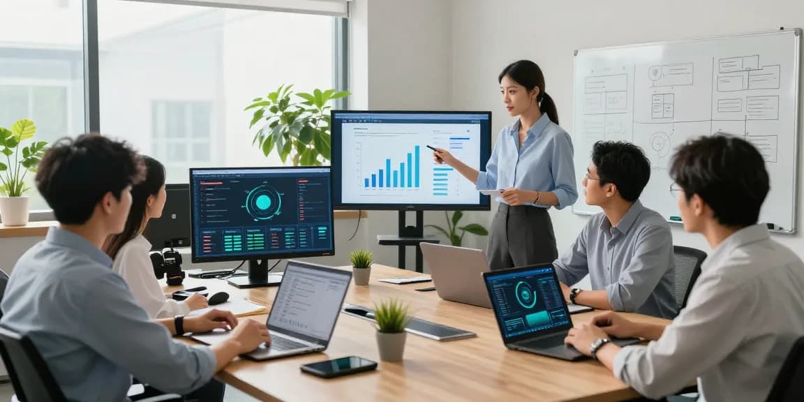 An engaged team of IT specialists delivering proactive it support businesses in a modern office setting with collaborative technology.