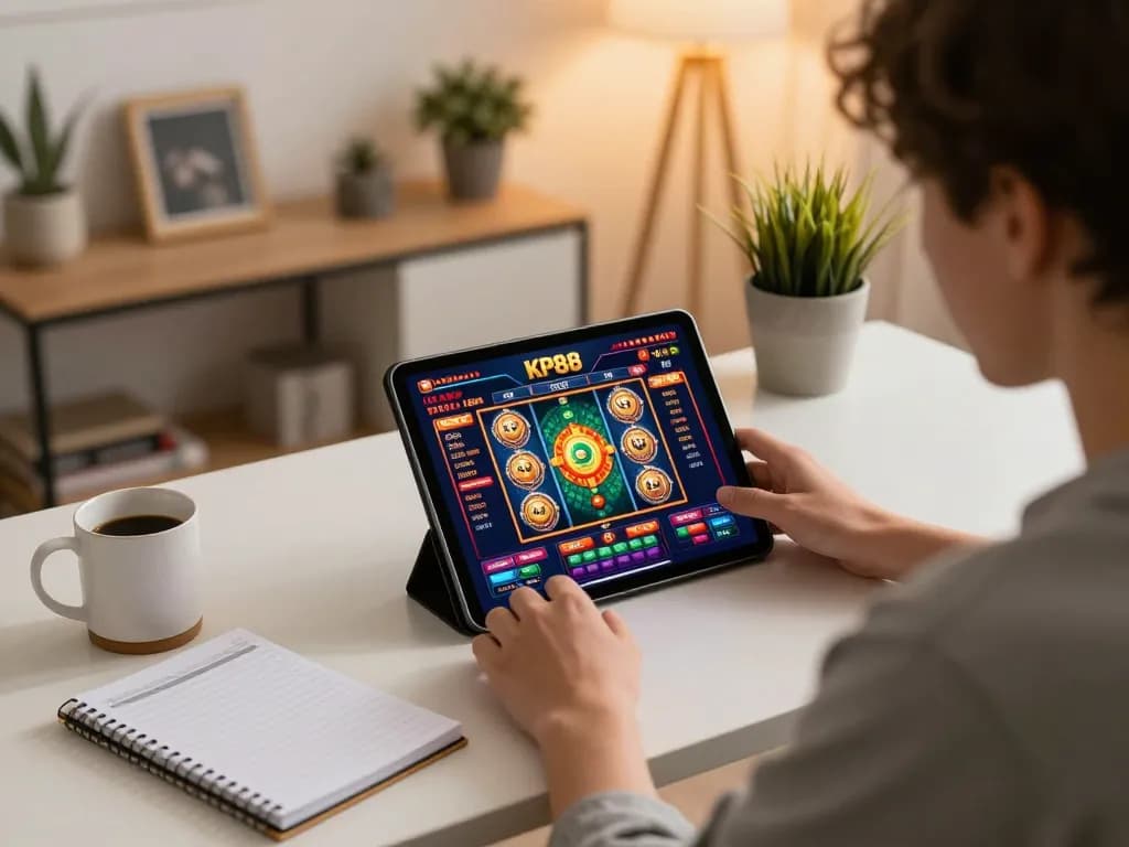 Player engaging in a KP88 online slot game with detailed graphics, highlighting the excitement of digital gambling.