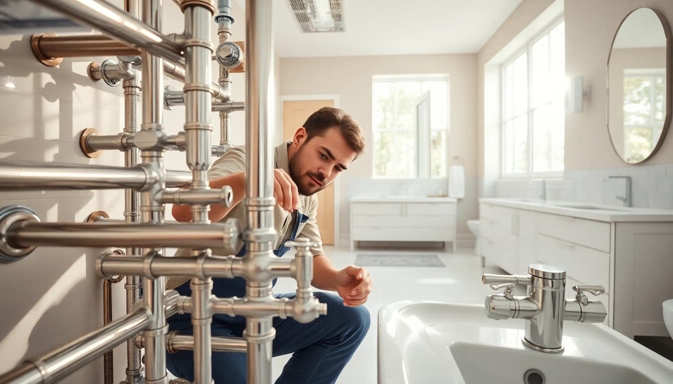 Anzeige der sonni sanitär GmbH bei der professionellen Sanitärinstallation in einem modernen Badezimmer.
