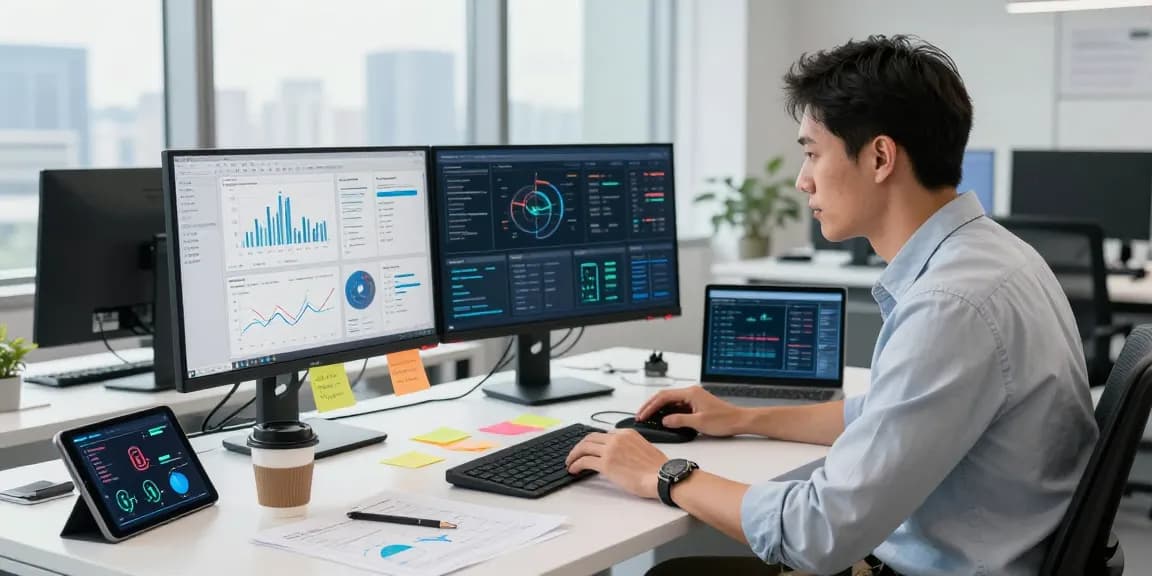 Data scientist analyzing NAGA2000 metrics in a modern tech workspace