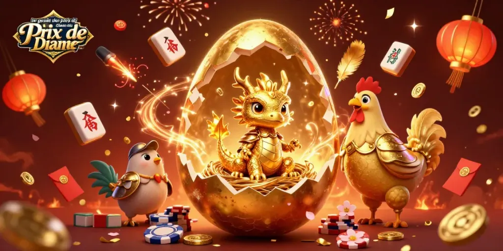 Engage with le guide des paris du Prix de Diane Longines featuring sparkling golden dragon and poker chips.