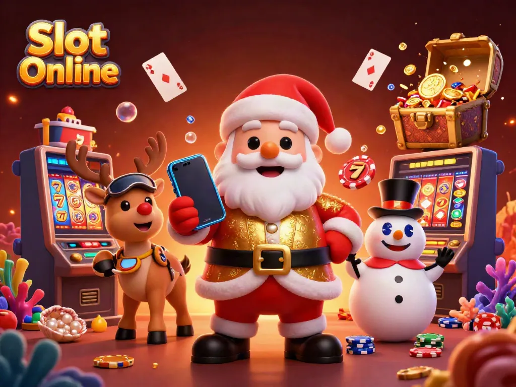 Slot Online permainan slot dengan karakter menarik seperti Santa Claus dan teman-temannya yang penuh warna.
