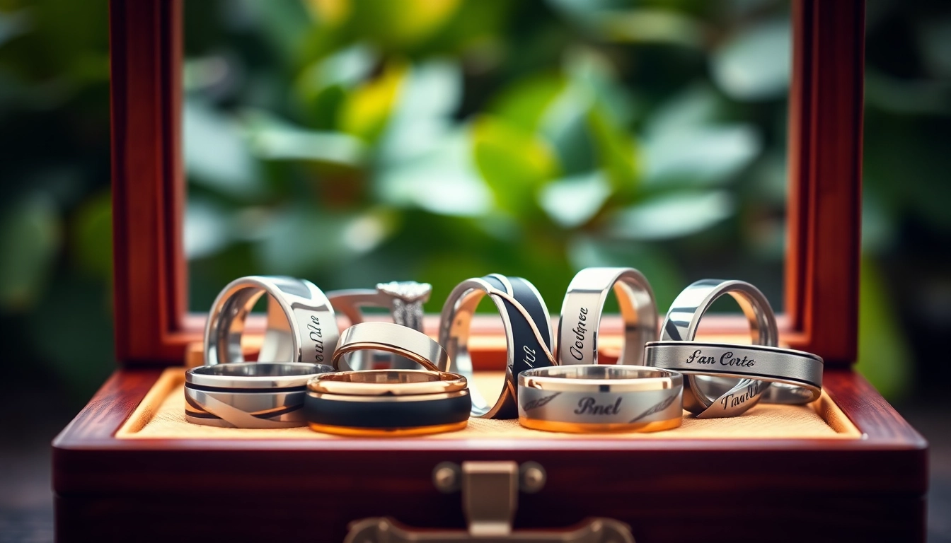 Showcase of Unique Wedding Bands for Men with exquisite designs and craftsmanship in a stylish setting.