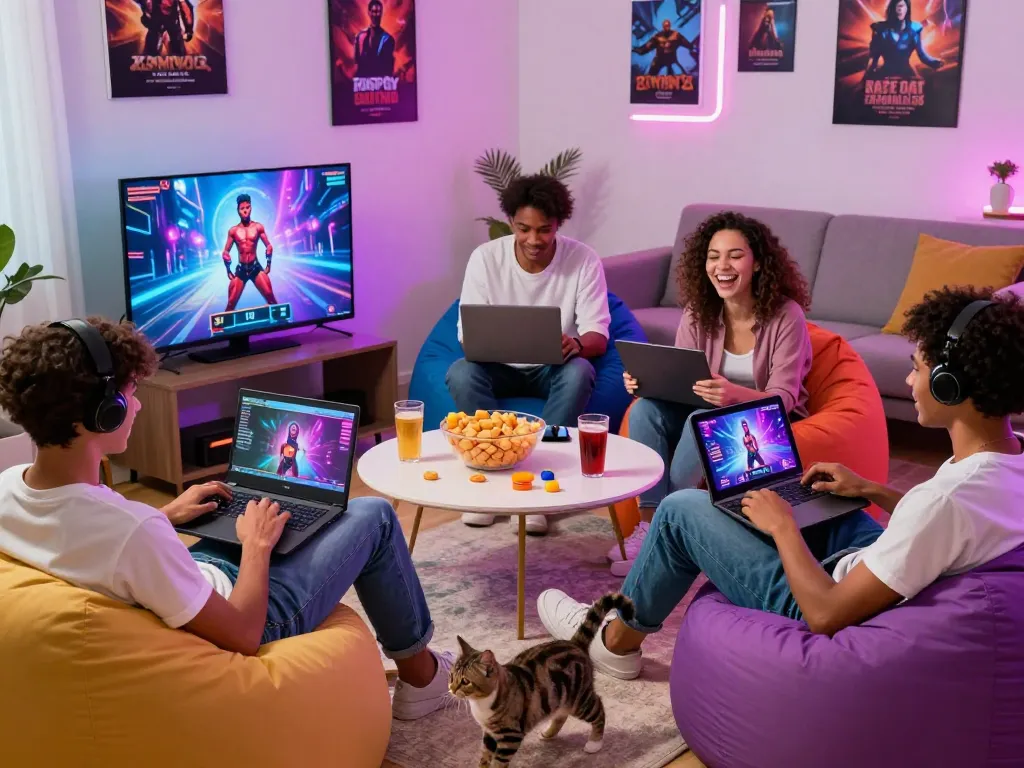 Engaging scene of players enjoying interactive porn games html in a modern home gaming setup.