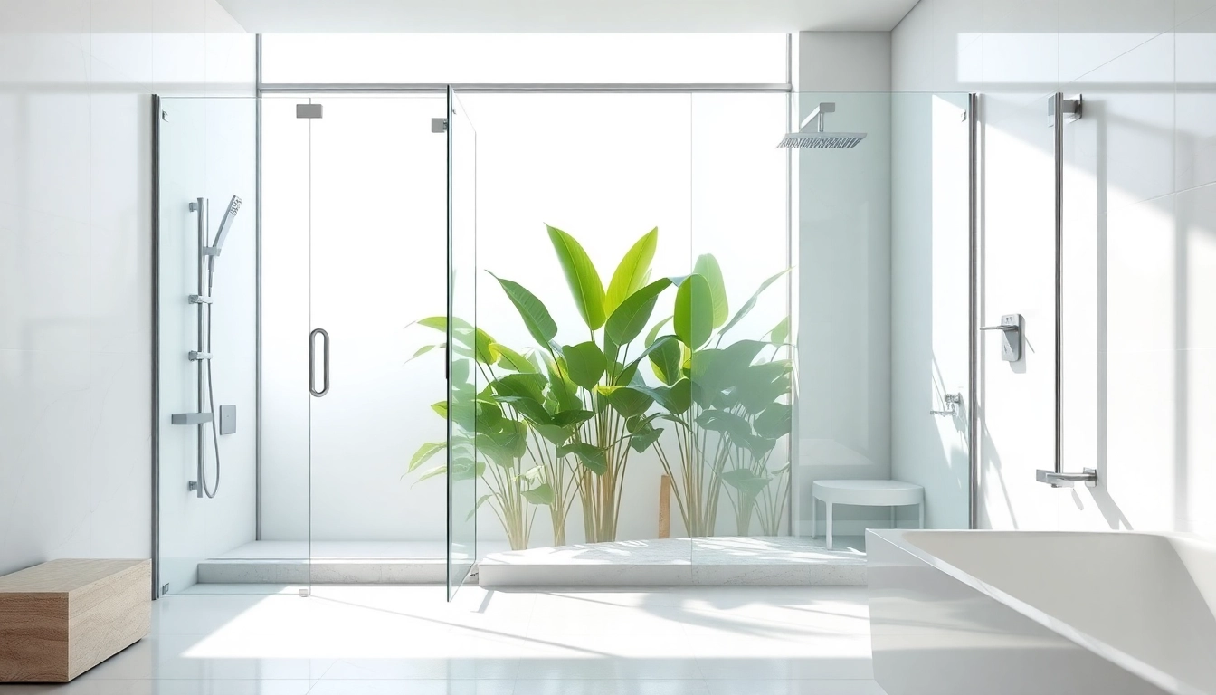 Experience elegant showers Australia with a modern bathroom featuring spacious glass panels and lush greenery.