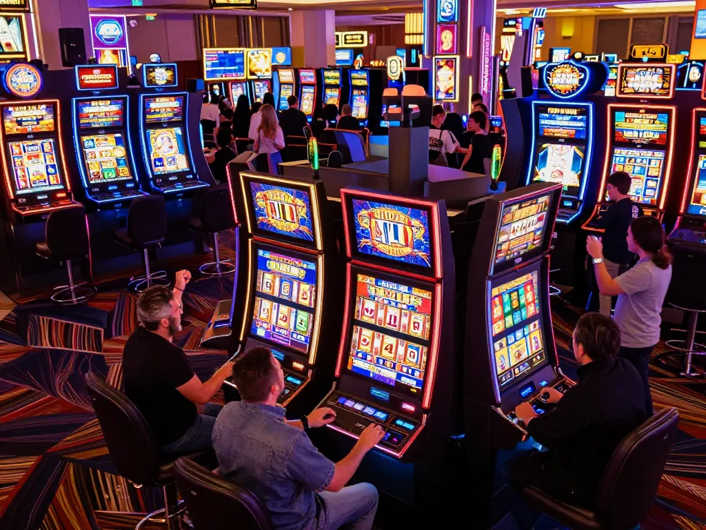Celebrating a big win at slot gacor gampang menang machines in a vibrant casino atmosphere.