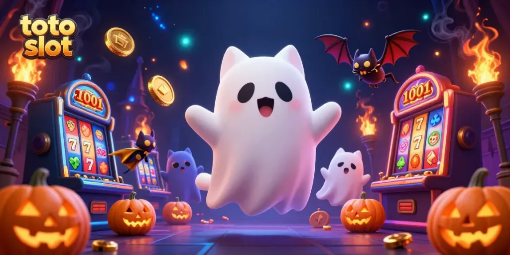 Engage with the thrilling toto slot experience as a ghost cat explores a haunted casino.