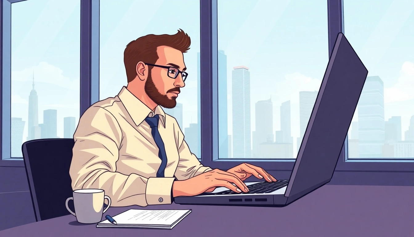 Discover features of the best stock trading app In ksa through an engaged trader in a modern office.