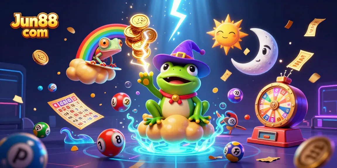 Win big with Jun88 com in this vibrant gaming illustration featuring immersive colors and dynamic casino elements.
