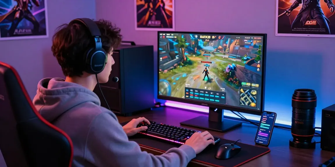 Gamer memainkan game di platform BATIK88 LOGIN dengan suasana yang dinamis dan aksesori gaming modern.