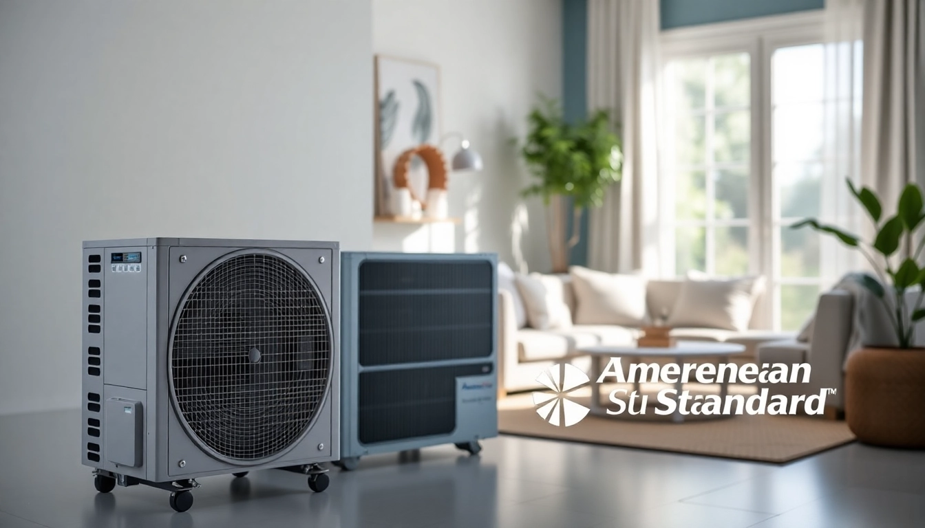 Showcasing American Standard heat pumps in a contemporary home environment emphasizing efficiency and style.