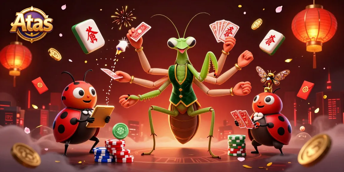 Experience Atas with a vibrant 3D casino scene featuring dynamic characters, games, and festive elements.