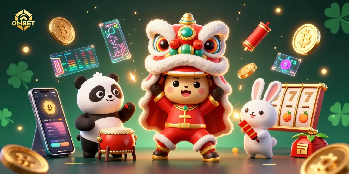 Celebrate with ONBET's vibrant 3D casino scene featuring lucky symbols and energetic characters.