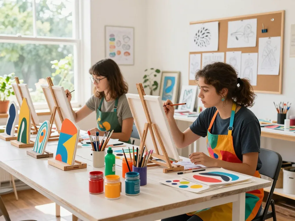 Custom acrylic standee creation in an art studio with vibrant colors and artistic process.