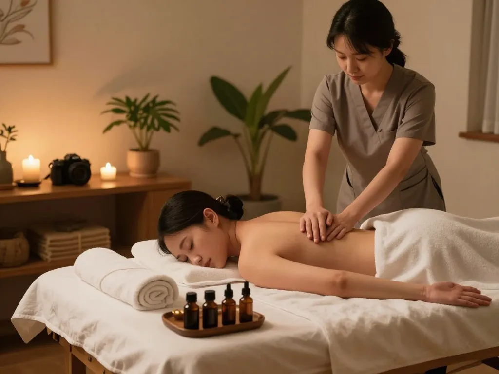 Relaxing 치평동마사지 session in a tranquil spa environment.