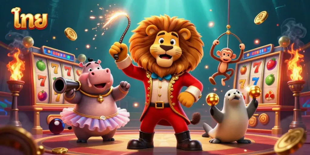 Engage with thrilling ไทย สล็อต action featuring vibrant cartoon characters in a dynamic casino environment.