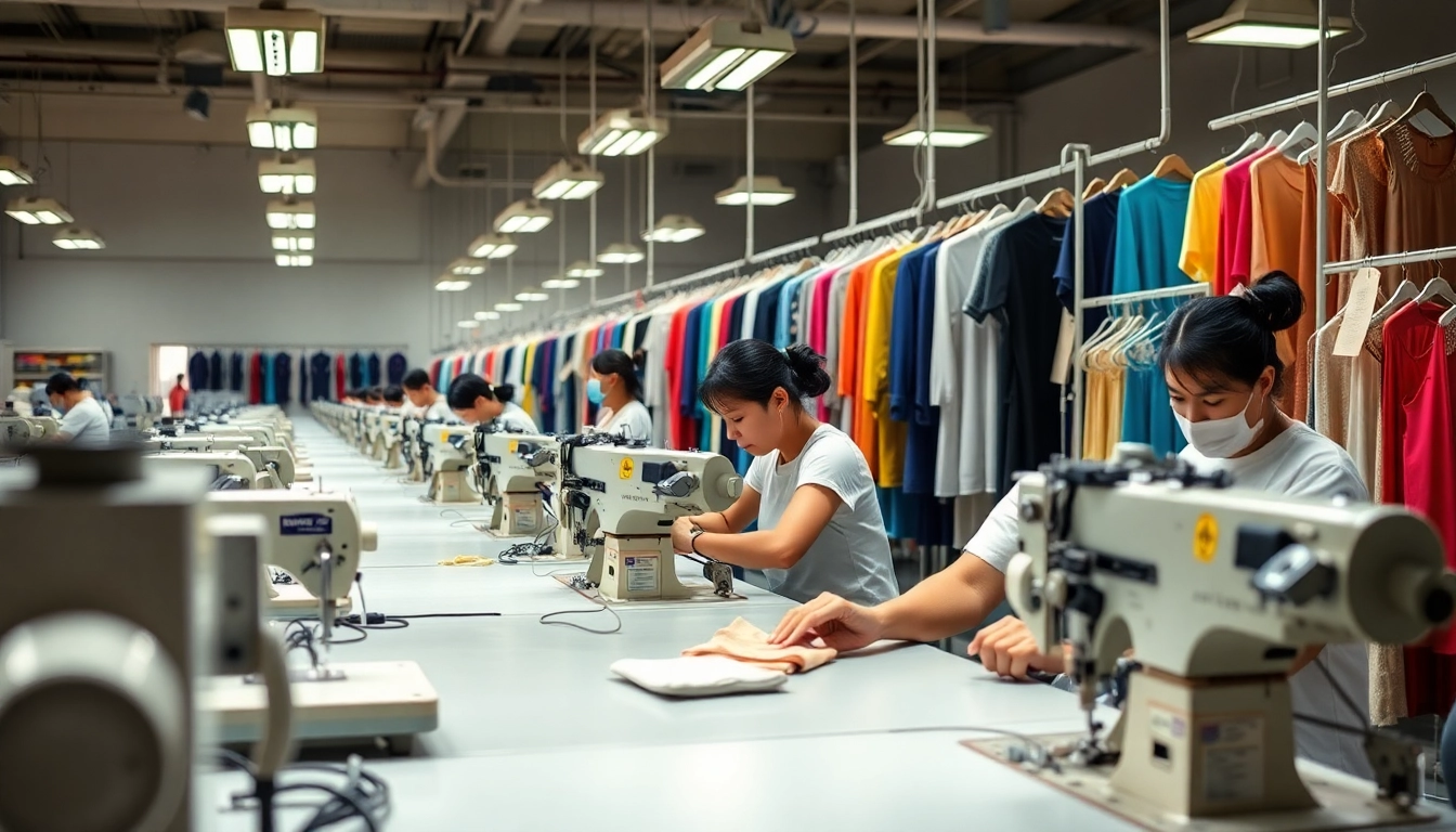Appliances used by apparel manufacturers in China showing skilled workers in a vibrant setting.