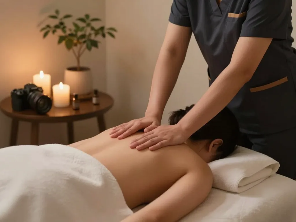 Enjoy a soothing 인천 출장마사지 in a serene hotel room setting, capturing relaxation and tranquility.