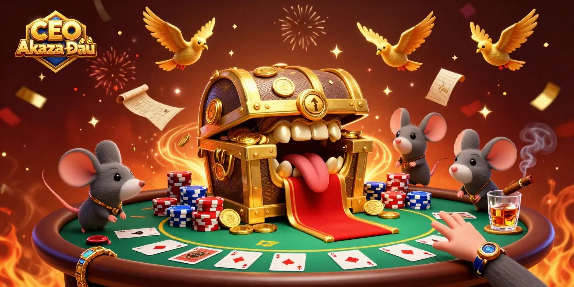 Engage with the thrilling scene featuring CEO Akaza Đậu in a vibrant casino environment, capturing the excitement of card games.