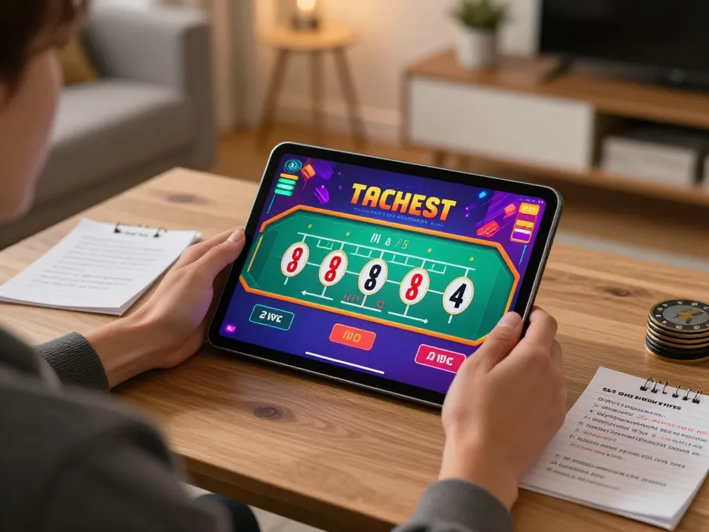 Engaged player at mm88.blog enjoying live baccarat on a tablet with betting notes.