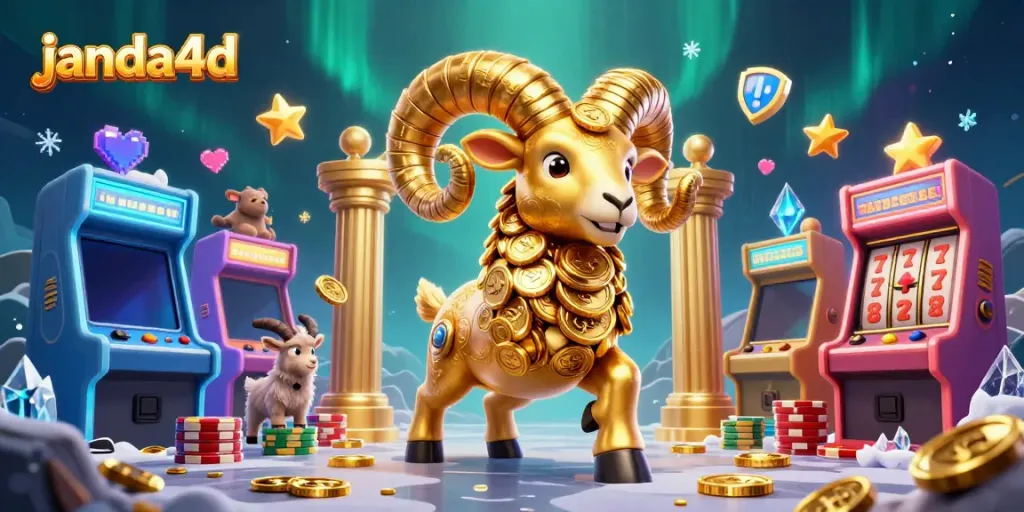 Ram emas janda4d siap menantang dengan permainan slot yang seru di latar belakang.
