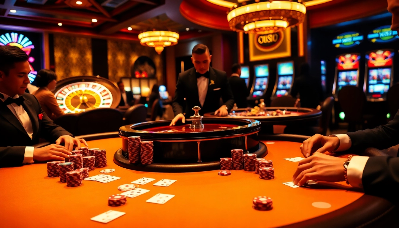 Pris en action dans un luxueux casino en ligne France, les joueurs s'engagent intensément à une table de poker prestigieuse.