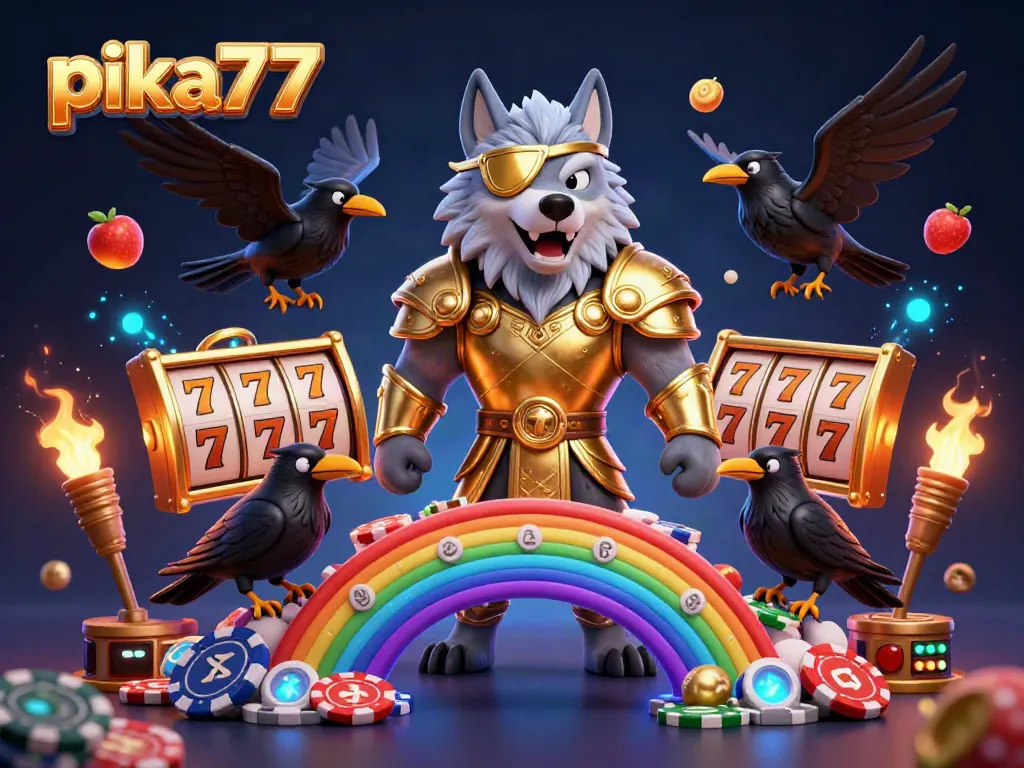 Spin the reels at pika77's vibrant jackpot, featuring Norse legend characters and dazzling casino elements.